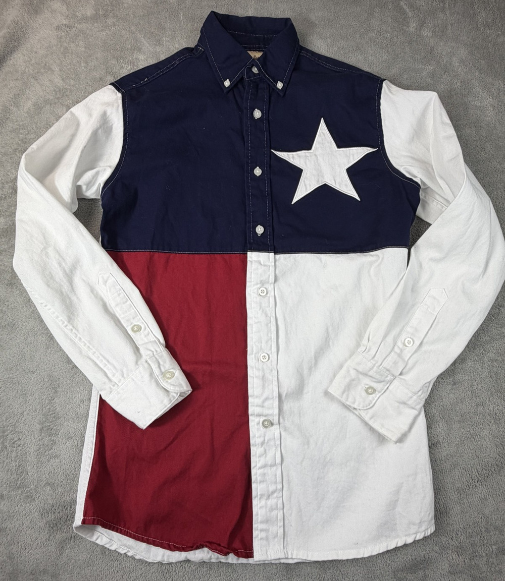 Wrangler Shirt Mens S Texas Flag Western Button Down Long Sleeve Cotton
